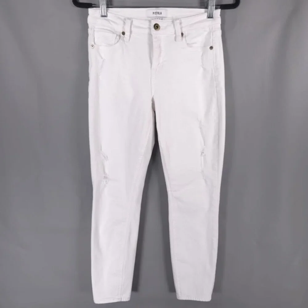 PISTOLA‎ REVOLVE Jeans White MidRise Semi Distressed Skinny P6822FTN-WAK Size 27
